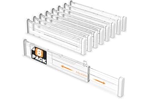 HiYZ Adjustable Drawer Dividers - Expandable 12.6''-22.8'' Kitchen Drawer Organizers Separators for Utensils, Tools, Clothing, Socks, Dresser, Easy Assemble, Secure Fit - 8 Long Dividers