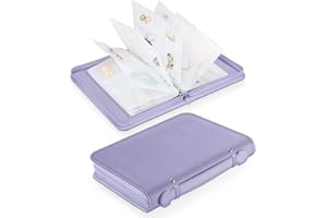 SKYREH Jewelry Travel Organizer Case, PU Leather Portable Jewelry Storage Book with Transparent Pockets Zipper Bag for Necklaces, Earrings, Bracelets(48 Grids+48 Thicken PVC Bags), Lilac Purple