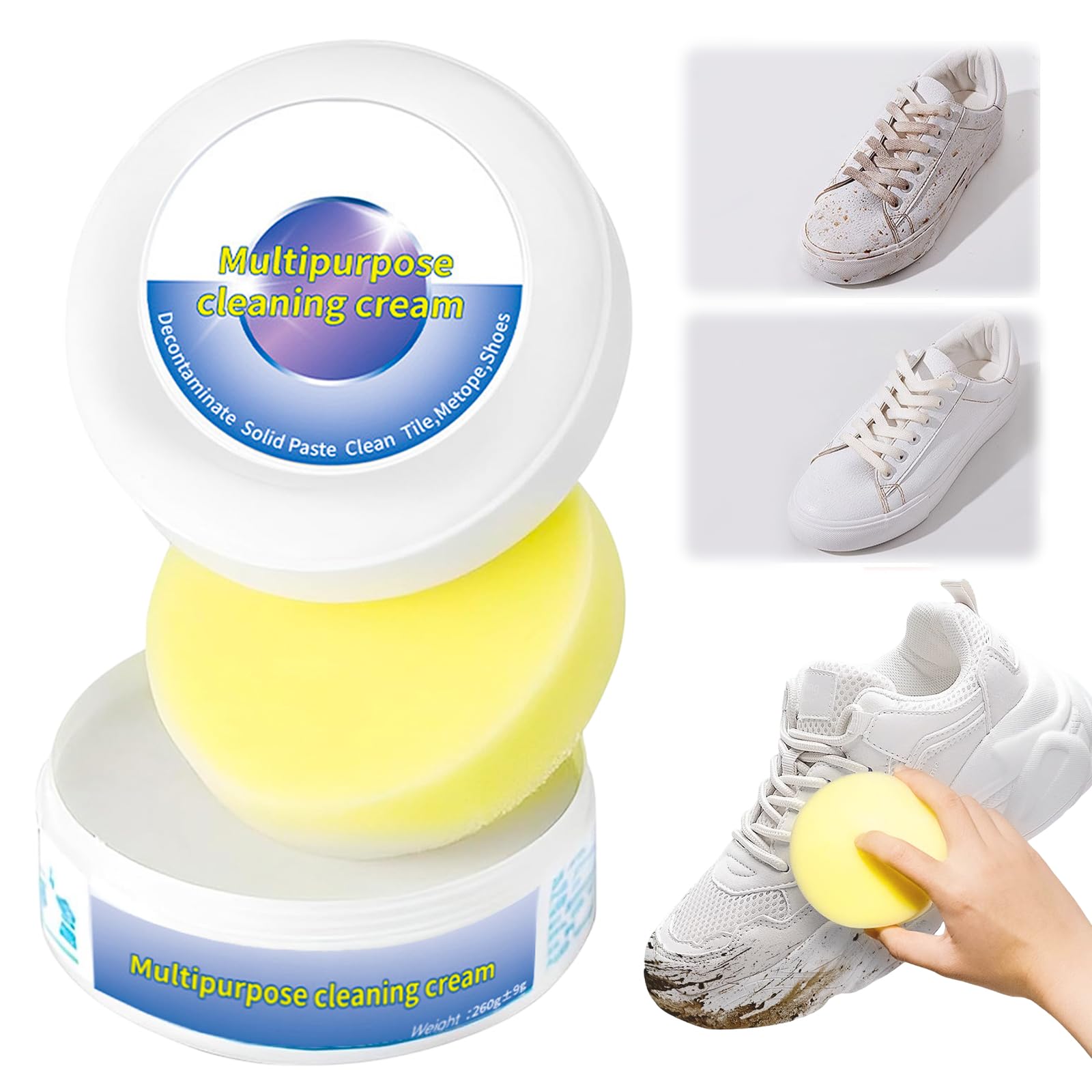 Schuhe Reinigungscreme, 2025 Neu Multi-functional cleaning and Stain Removal Cream, Schuhcreme Weiß Reinigungs und Fleckentfernungscreme Sneaker Reiniger Weiß für alle Oberfläch (1 stück)