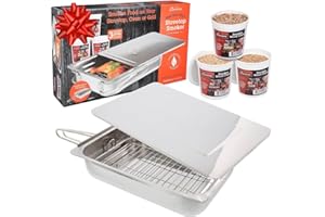 Camerons Original Stovetop Smoker -Smoker Box Gift Set w/Oak, Apple, Hickory Wood Chip Pints & Recipe Guide- Indoor Outdoor Use - Great for Smoking Meats - Barbecue Grilling Holiday Xmas Gift for Men