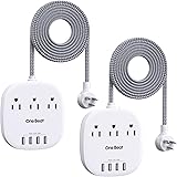 Power Strip 2 Pack, Desktop Charging Station with 3 Outlet 4 USB Ports 4.5A, Flat Plug, 5 ft Long Braided Extension Cord for