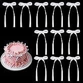 30 Pack Bow Cupcake Toppers White Ribbons Bows for Cake Bow Birthday Decorations Coquette Themed Bow Cake Topper for Bridal Wedding Baby Shower Bachelorette Party Valentine's Day Decorations