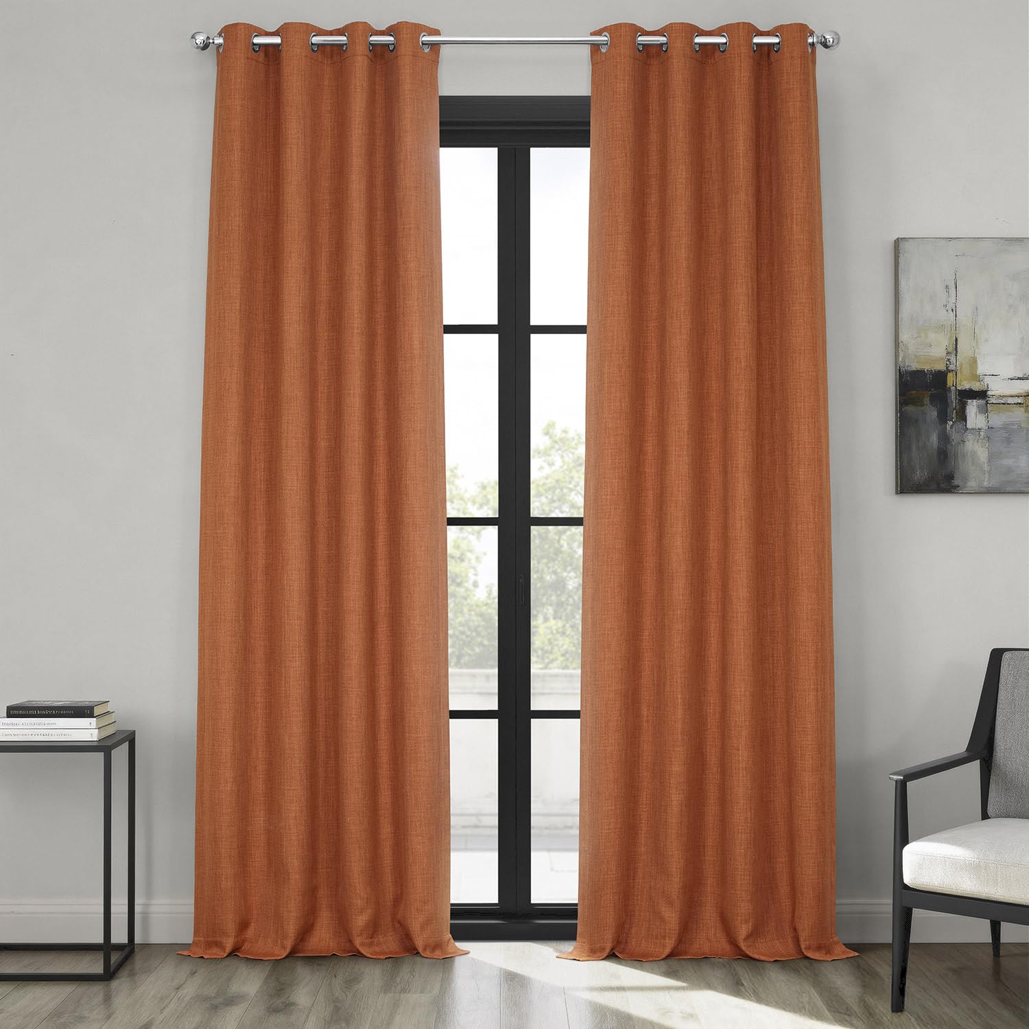 HPD Half Price Drapes Grommet Linen Curtains 84 Inches Long Room Darkening Curtains for Bedroom & Living Room (1 Panel), 50W x 84L, Desert Orange
