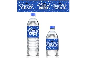 FaCraft Graduation Party Water Bottle Labels 2023,24pcs Waterproof Bottle Labels Stickers for Graduation Party Favor,Blue Class of 2023 Water Bottle Wrapper Labels Decal