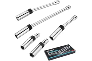 DURATECH 5PCS Swivel Magnetic Spark Plug Socket Set, 3/8" Drive Thin Wall Socket Includes 5/8" x 4", 5/8" x 8" and 5/8" x 11" 6-Point, 9/16" x 6" and 14mm x 4" 12-Point, Magnetic Core, Cr-V Steel Made