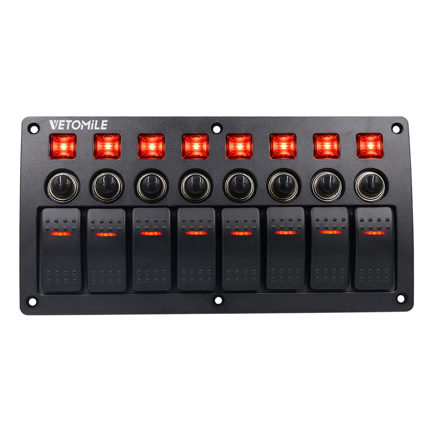 Amazon.com: VETOMILE Waterproof 3PIN 8 Gang Marine Boat Rocker Switch Panel  with Circuit Breaker Overload Protection and LED Rocker Indicator for  12V-24V ...