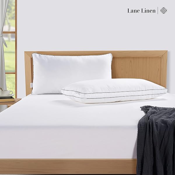 LANE LINEN PILLOWS STANDARD SIZE SET OF 2 (20″X26″) – HOTEL PILLOW FOR SIDE, BACK & STOMACH SLEEPERS, MEDIUM FIRM DOWN ALTERNATIVE FILL,COOLING PILLOWS FOR BED – SOFT & FLUFFY PILLOW – WHITE