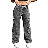 SOLY HUX Women's Cargo Jeans Y2k Straight Leg Casual Denim Pants with Pocket Streetwear