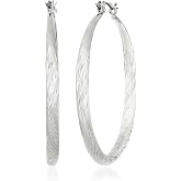 GUESS "Basic" Silver Textured Hoop Earrings