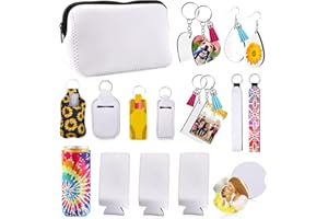 LDNTLY 23PCS Sublimation Blanks,Sublimation Gift Bag Blanks,Sublimation Blanks Products Set,Sublimation Makeup Bag,Sublimation Slim Can Coozie Blanks,Sublimation Cup Coasters Blank Keychain,DIY Crafting
