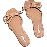 FITORY Women's Flat Sandals Square Open Toe Thong with Cute Knot for Summer Size 6-11