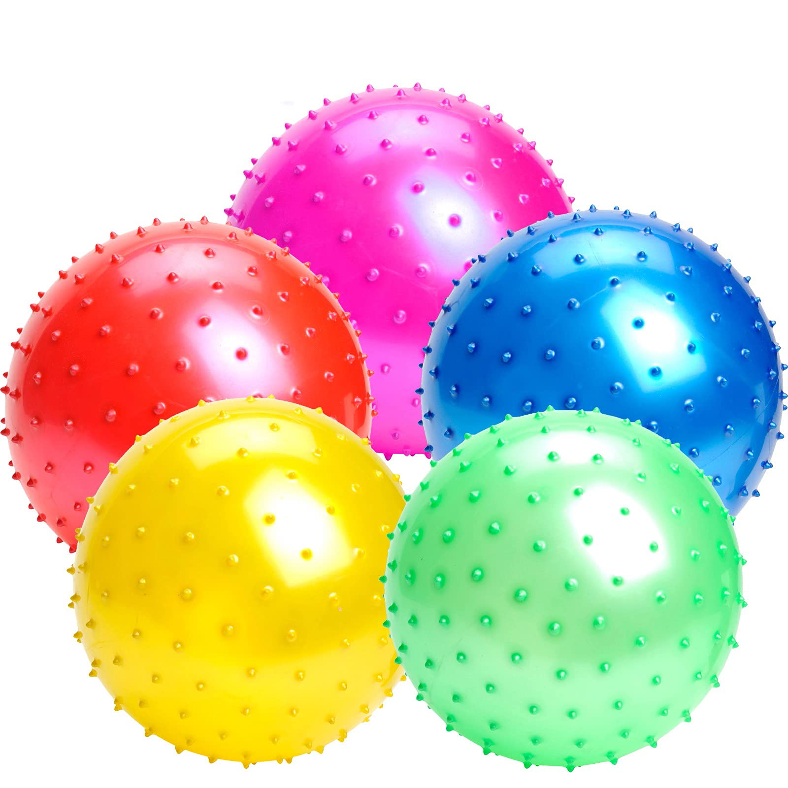 Teytoy 8.6 Inch 5 Pack Sensory Balls With Pump - Inflatable Knobby Bouncy Spicky Massage for Toddlers Sports Playground - Soft Tactile Indoor Outdoor Toss Roll Entertained Backyard Games