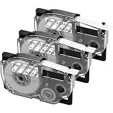 XR-9X2S XR-9X Label Tape Replace for Casio Label It Tape Clear 9mm 3/8'' | Black on Clear Labeling Tape Comaptible Casio EZ Label Printer KL-120 KL-60 KL-100 KL-750 KL-750b KL-780 KL-7200, 3-Pack
