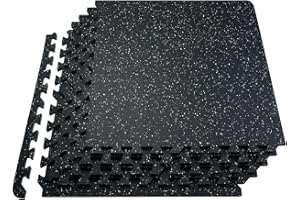 VEVOR 0.56 Inch Thick Gym Floor Mats, 12 Tiles Rubber Top with EVA Foam, 25" x 25" Gym Flooring Workout Mats with 48 sq.ft Co