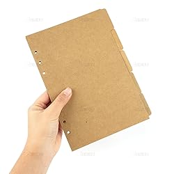 AUEAR, 3 Sets A5 Kraft Paper Divider 6 Holes Ring