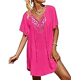 SimpleFun Womens Swimsuit Coverup Lace Crochet V Neck Bathing Suit Cover Up Dress Beach Cover Ups for Swimwear