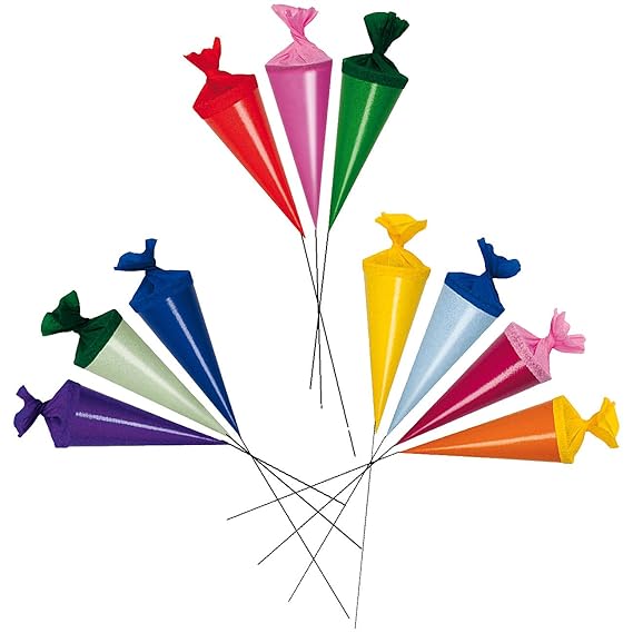 Unbekannt 10 STK. Schultüte 5 cm + mit Stiel - rund - Geschenktüte klein Dekoration / Zuckertüte Deko - für Schulanfang Dekot