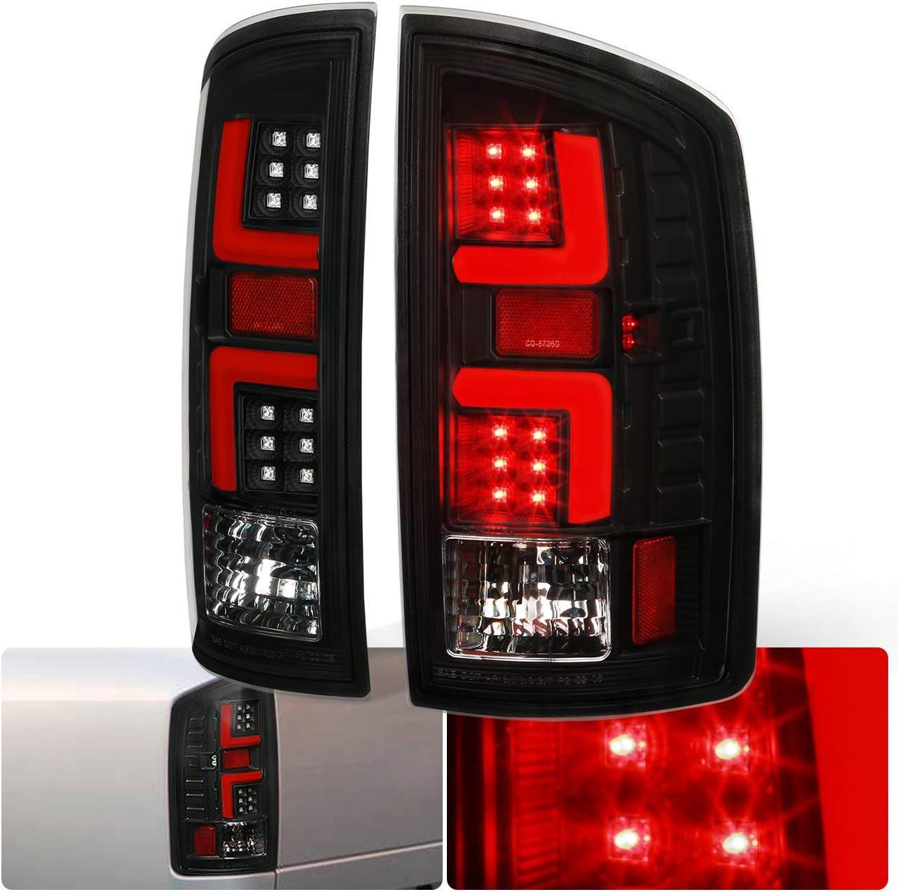 Ajp Distributors LED Tail Lights Lamps For 2002 2003 2004 2005 2006 02 03 04 05 06 Dodge Ram 1500 2500 3500 Upgrade Replacement Assembly Unit (Black Housing Clear Lens Red Tube)