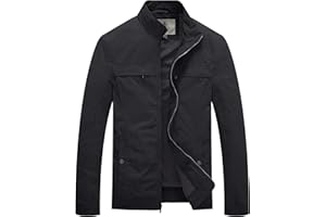 WenVen Men's Stand Collar Spring Casual Jacket Military Style Twill Cotton Utility Coat