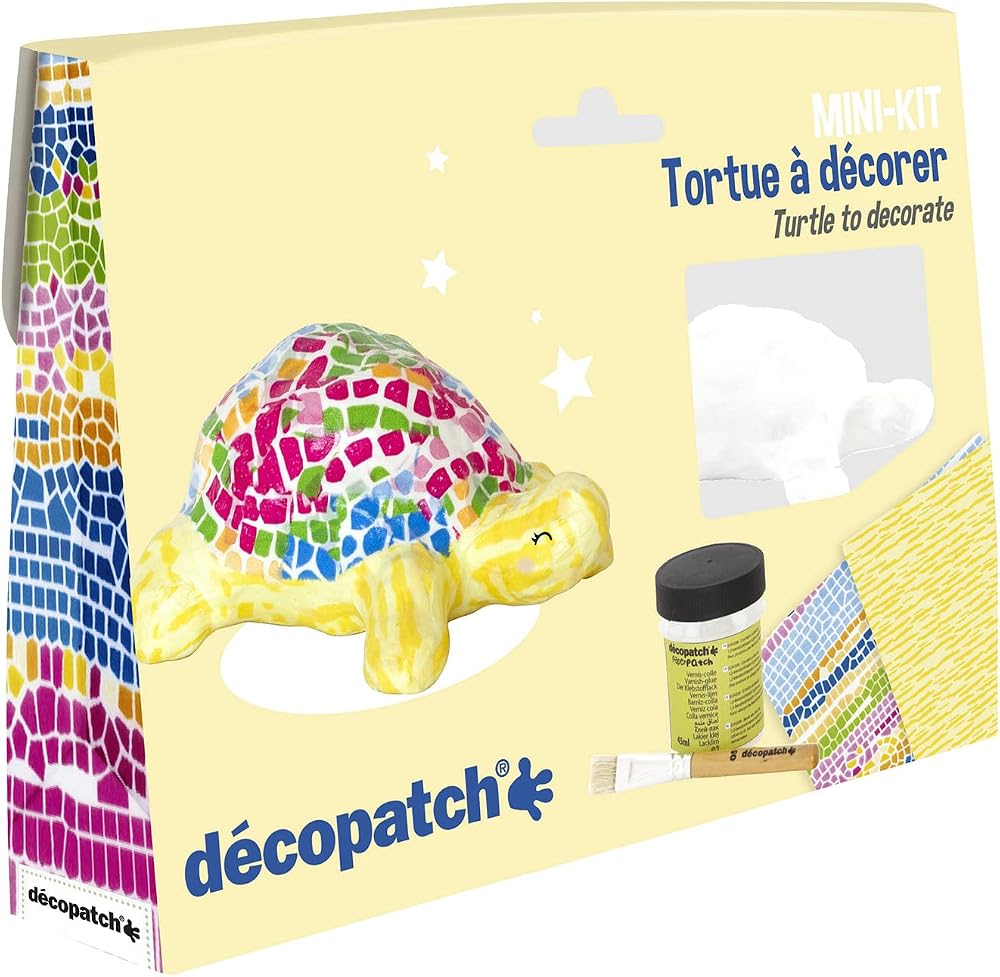 Décopatch Turtle Mini Kit - Includes Glue, Brush, 2 Paper Sheets