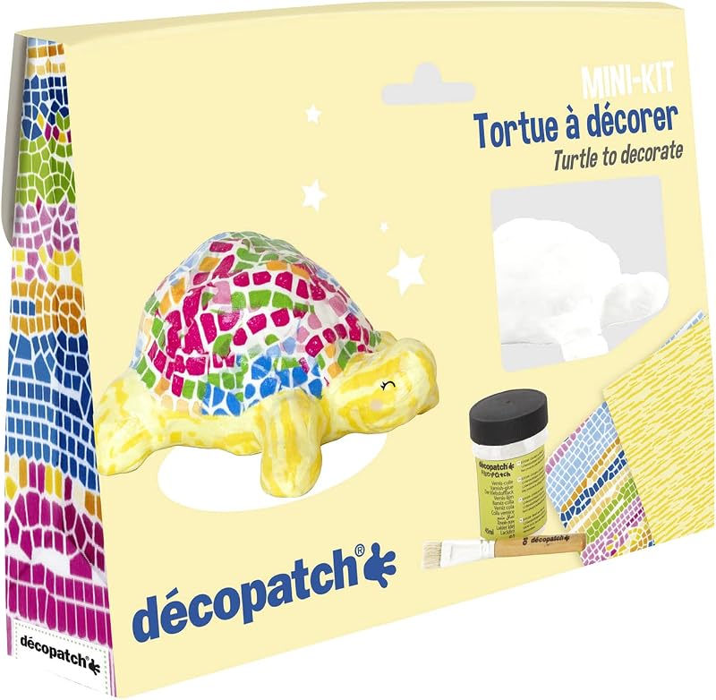 Décopatch Turtle Mini Kit - Includes Glue, Brush, 2 Paper Sheets