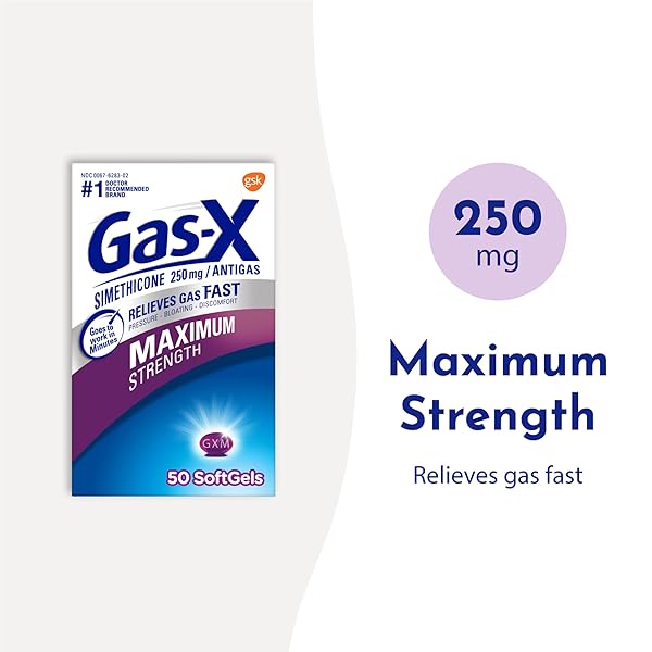 GAS-X MAXIMUM STRENGTH GAS RELIEF SOFTGELS WITH SIMETHICONE 250 MG FOR BLOATING RELIEF – 50 COUNT