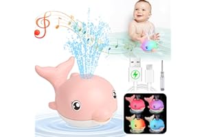 TOHIBEE Bath Toys, Light Up Dolphin Baby Bath Toys for Babies 6-12 12-18 Months, Rechargeable Sprinkler Musical Toys, Easter Basket Stuffers Bathtub Toys for Toddlers 1-3 2-4 Boys Girls Infant Kids- Pink