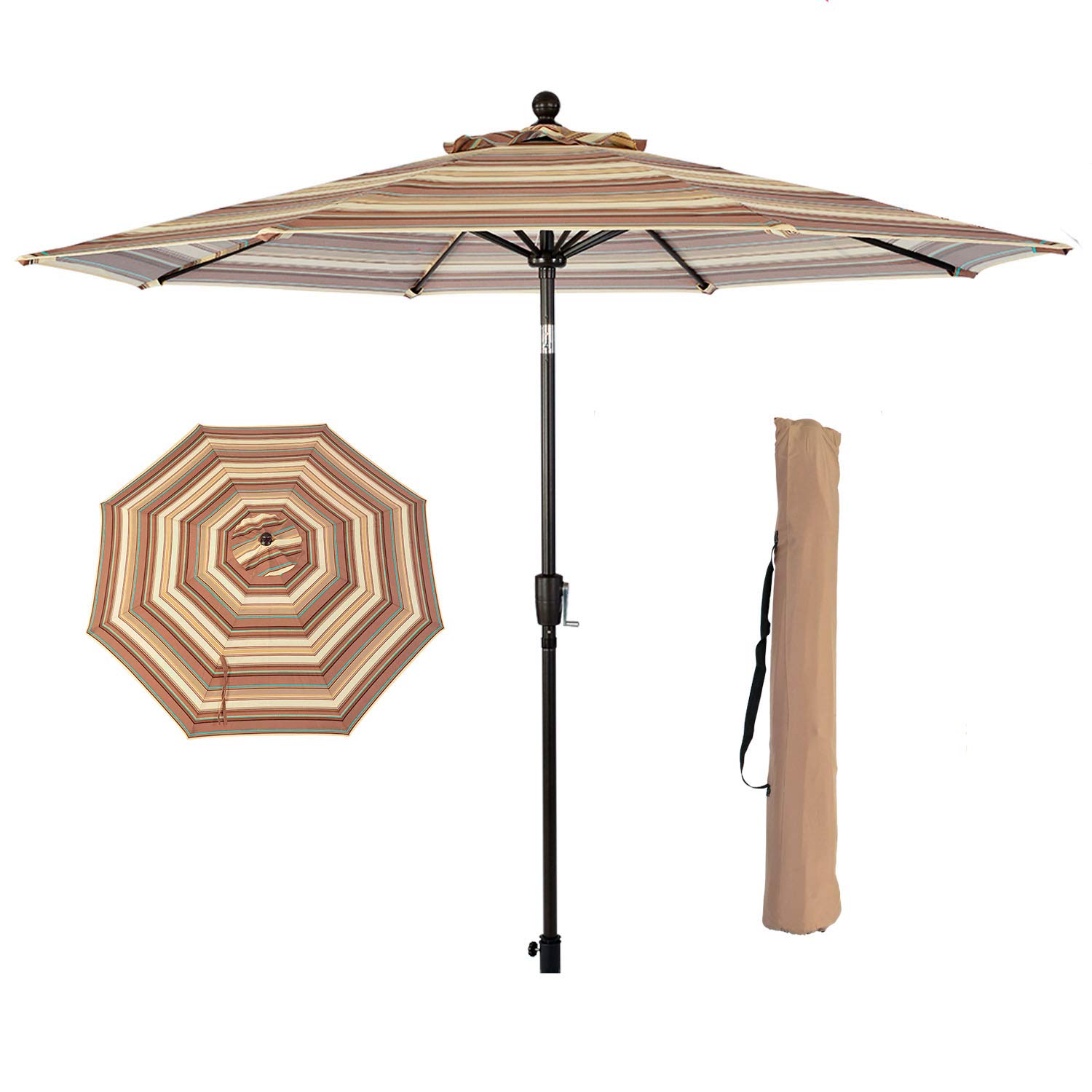 Lch 9 Ft Patio Umbrella Push Button Tilt And Crank Outdoor Patio Umbrella Stripe And Beige Amazon In Garden Outdoors