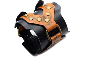 Pitmmord Punk Rock Wide Faux Leather Wristband Adjustable Belt Buckle Arm Cuff Bracelet