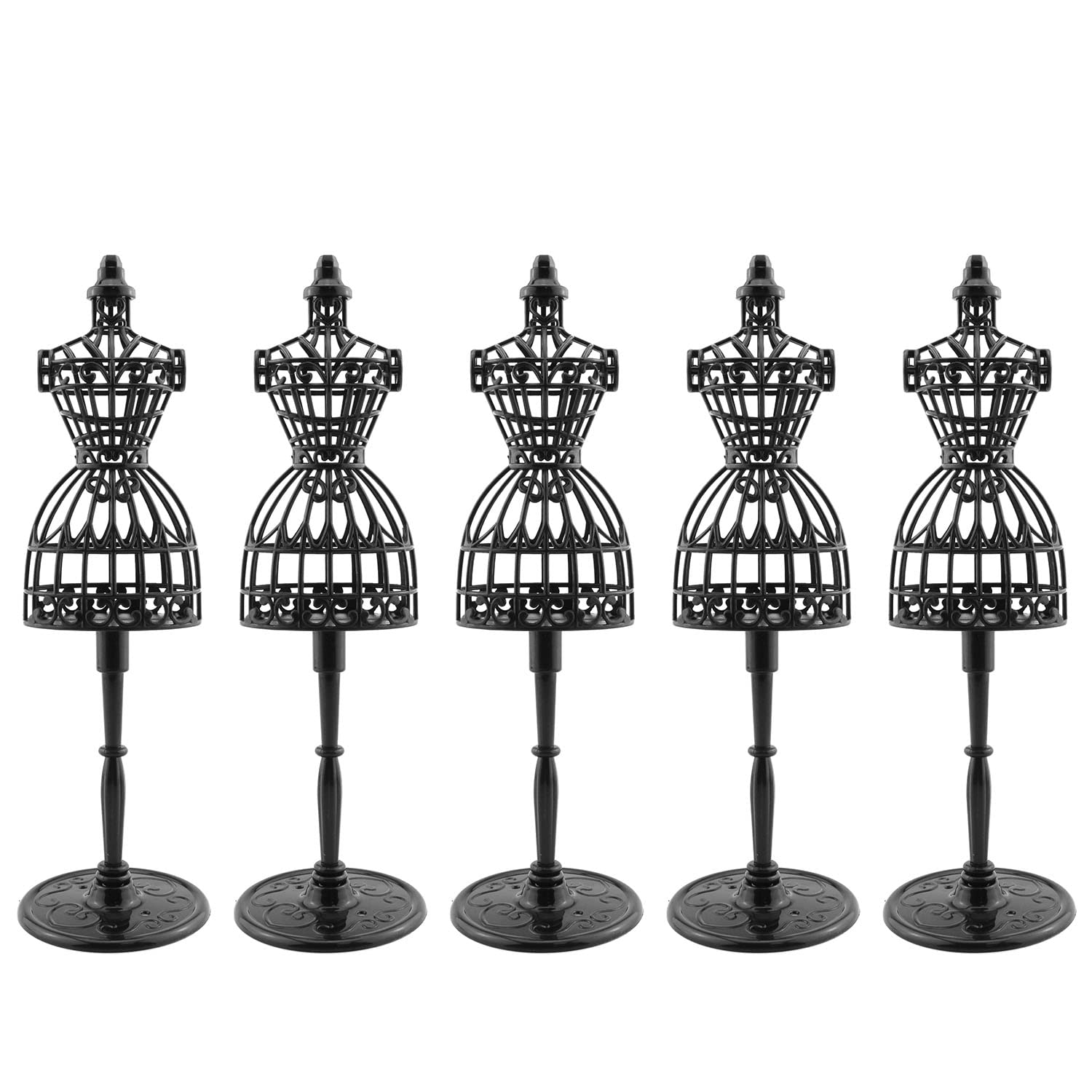 Photo 1 of JCBIZ 5pcs Doll Clothes Model Rack Black 220mm Hollow Art Model Frame Clothes Gown Display Mini Mannequin Model for Doll Toy Display