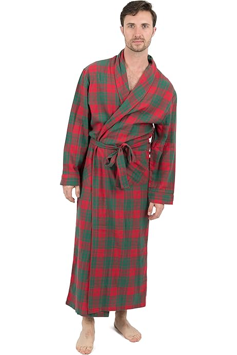 JOE BOXER Men Tartan Plaid Plush Robe - Bathrobes for Men (Deep 