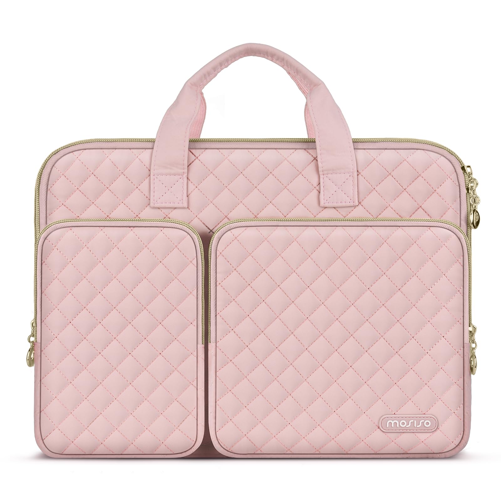 MOSISO 360 Protective Laptop Case 16 inch, 15-15.6 inch Laptop Sleeve Compatible with MacBook Pro 16 inch, HP Acer Dell Lenovo ASUS, Square Quilted Bag Cover with 2 Pockets&Handle&Belt, Chalk Pink
