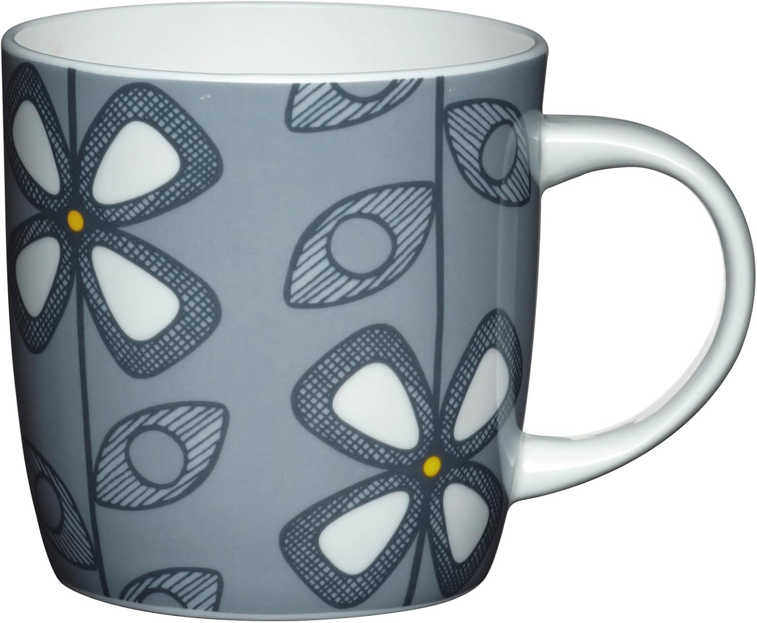 KitchenCraft Mugs Fine Bone China Fifties Floral Barrel Mug, Grey