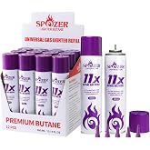 SPOZER 11X Butane Refill, 99.9997% Pure Butane Gas for Jet Lighters 12 Pack | Precision Metal Nozzle &bull; 5 Universal Adapters Included &bull; Fits Jet Flame Lighters &amp; Torches &bull; ISO 9001 Certified &bull; 10.14 Fl Oz
