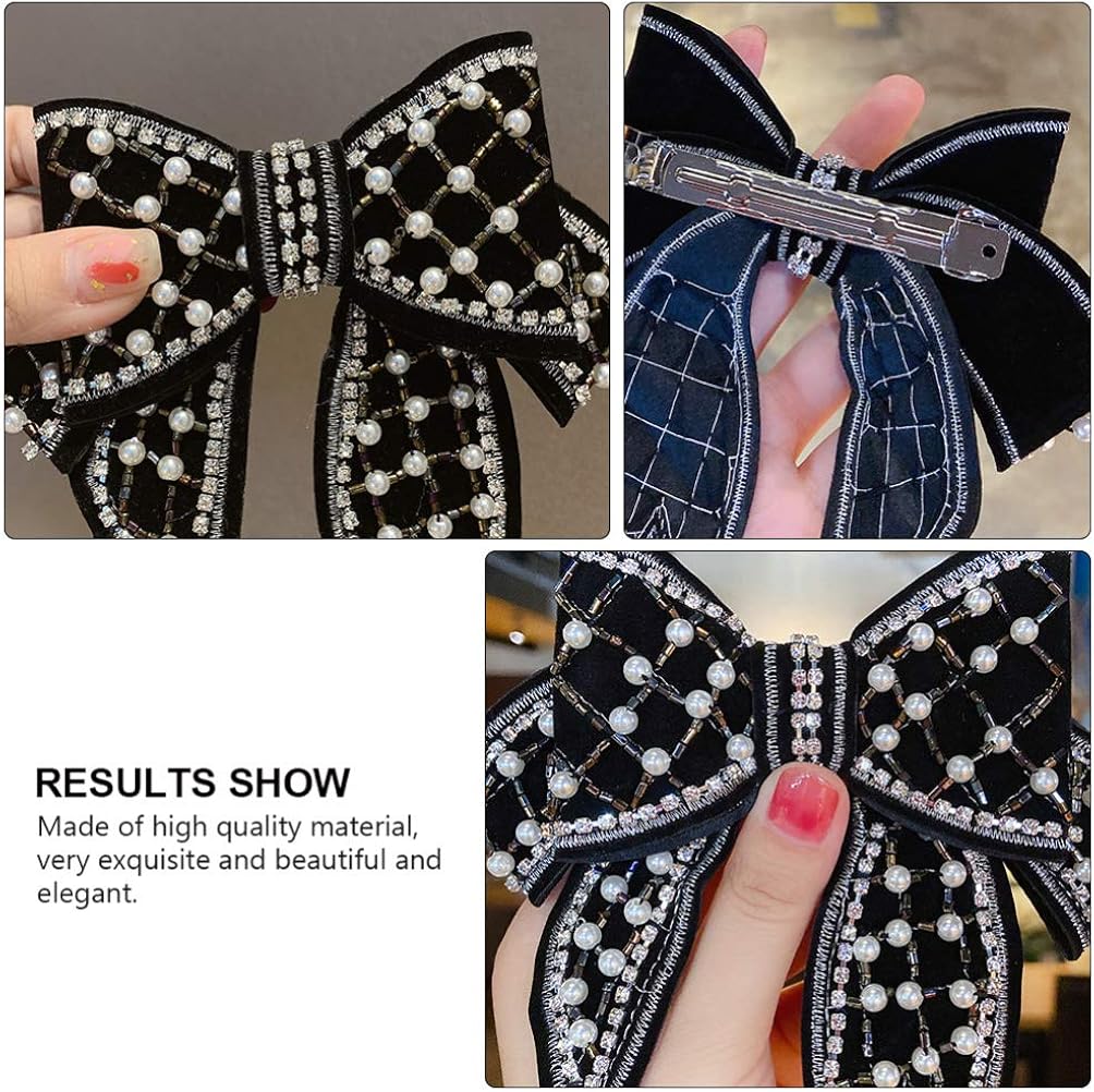 SOIMISS Bow Hair Clip Rhinestone Pearl Bowknot Alligator Hairpin Stylish Hair Accessories for Wedding Party Elegant Women Girls - Image 4