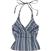 GORGLITTER Women's Striped Halter Camisole Tops Tie Backless Wrap Sleeveless Going Out Cami Top
