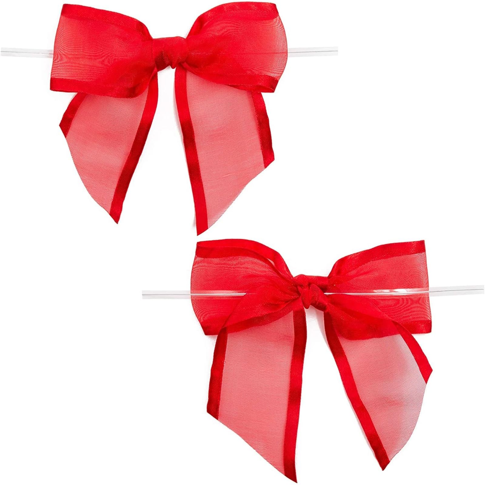 Red Organza Bow Twist Tie Embellishments, 36-Pack of Bows for Party Favours, Treat Bags, Retail