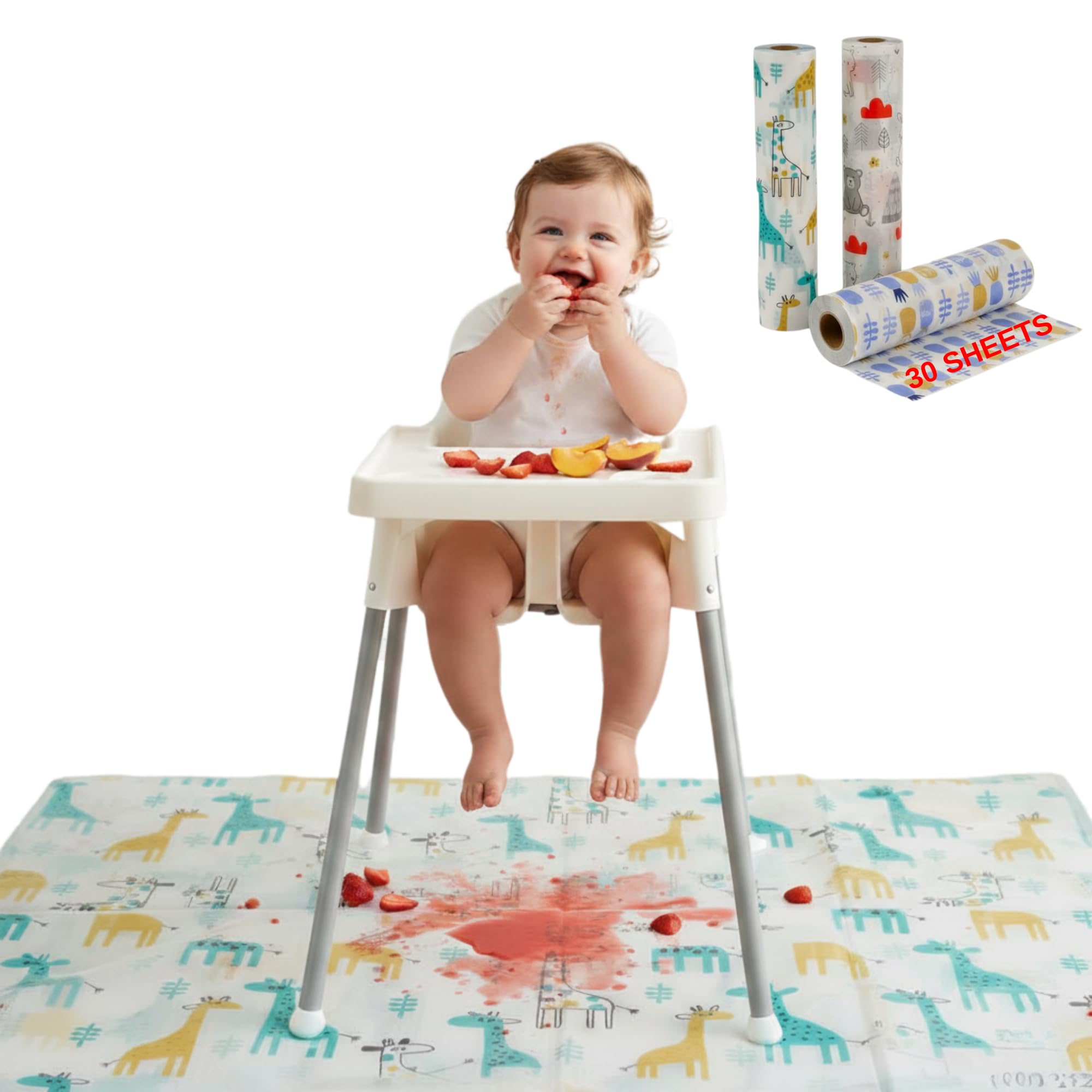 Homy Textiles 30 pcs Waterproof Disposable Placemats for Baby Splat Mat for Under High Chair Splash Mat for Floor 100x120cm Large Party Table Cloth Rectangle
