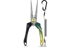 TRUSCEND Lockable Handy Fishing Pliers with Innovative Ergonomic Handle, Saltwater Corrosion Resistant Teflon Coated Fishing Tool Suitable to Split Rings on 6#~1/0# Hooks, Amazing Fishing Gear Gifts