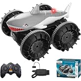SIMREX Shark Amphibious Remote Control Car - Gift for Kids Boys Girls, 4WD Waterproof RC Car, 360&deg; Stunt, Dual Remote Control, 50m Long Range, 2 Rechargeable Batteries (Silver)