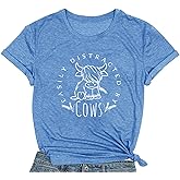COMIZI Cow Lover Shirts for Women Easily Distracted by Cows Tshirt Western Country Farm Life Tee Tops