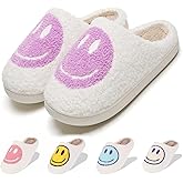 LINWIND Fuzzy Slippers for Women Men, Cute Retro Fluffy Happy Face House Slippers, Plush Memory Foam Slippers for Women Indoor and Outdoor Cozy Trendy Slip-On Shoes