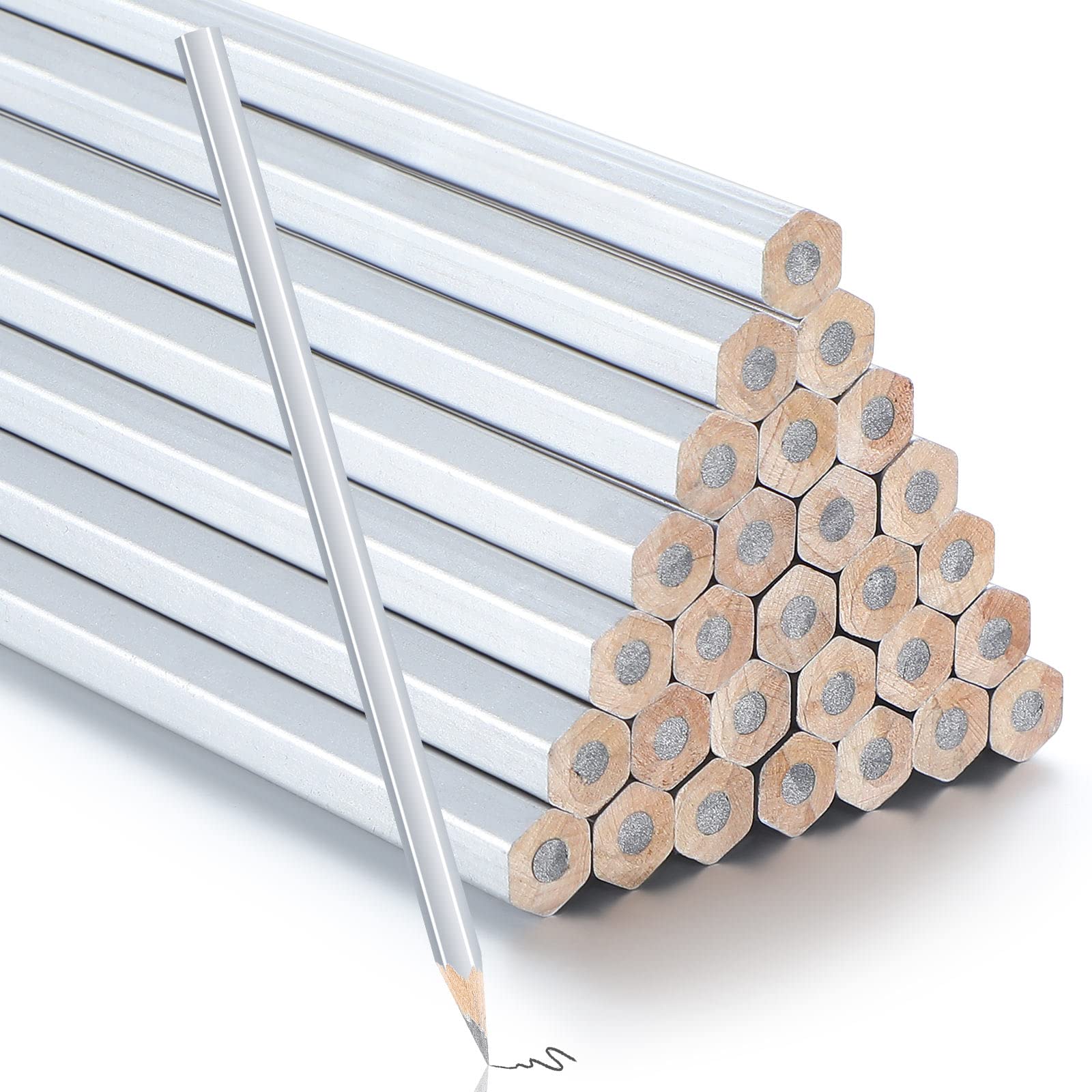 Photo 1 of Tondiamo 48 Packs Silver Pencils for Welders Metallic Silver Marking Hex Pencil Welding Supplies Marking Tools for Welders Plumbers Framer Carpenter Office School