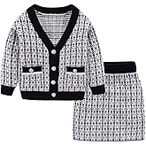 Mud Kingdom Cute Little Girls Ribbed Knit Cardigan Skirt Set School Style