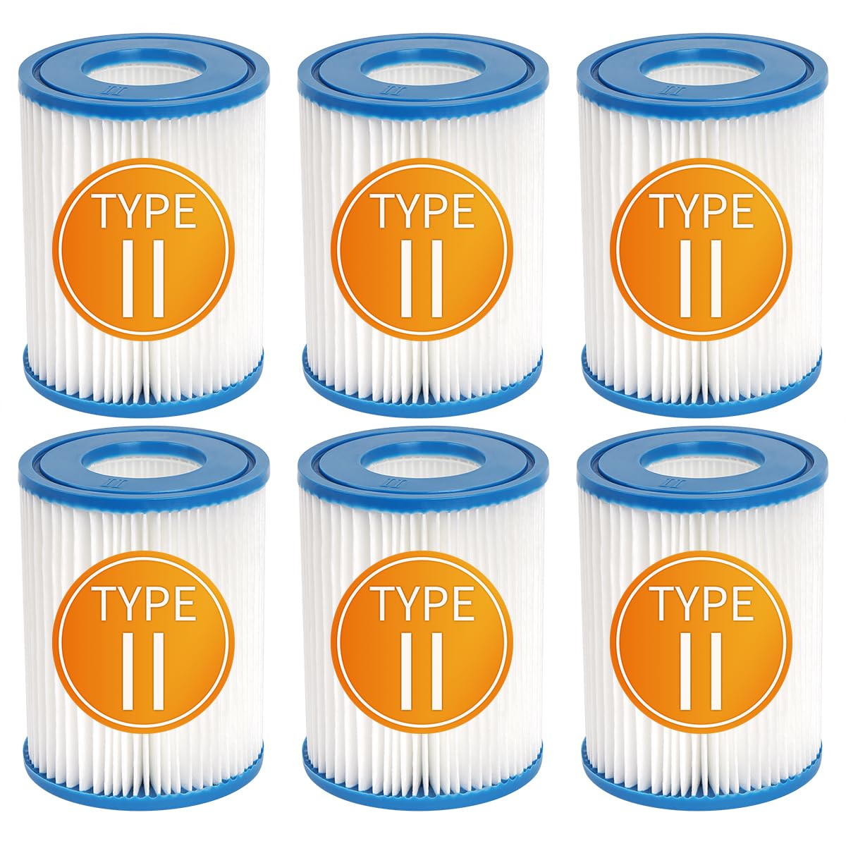 YanBan Replacement Filter Cartridges Compatible with Best-way Type II 58094 Inflatable Pool Filter Compatible with Lay-Z Spa Hot Tub Filter, 4.2", 5.4", Pack of 6 Pool Pump Filter