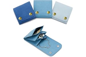 WSXBAGY Small Jewelry Bags 3 Pcs Microfiber Jewerly Rolls Small Bags for Jewelry Gift Bags Jewelry Organizer Pouch with Snap Button for Bracelet Rings Necklace for Traveling Gifting, 3"x3", Blue