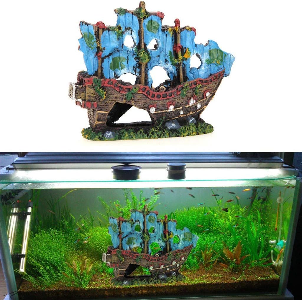 youeneom Aquarium Shipwreck Decorations Fish Tank Ornaments | Resin Material Sunken Ship Decorations | Eco-Friendly for Freshwater Saltwater Aquarium Decorations