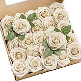Ling's moment Artificial Flowers 25Pcs Tawny Beige Roses Decor w/Stems,3" Real Touch DIY Foam Floral for Wedding Bouquet/Centerpieces, Outdoors Party Backdrop, Room/Table, and Garden/Pot Decorations