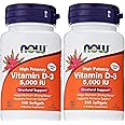 Now Foods Vitamin D3 5,000 IU, 240 softgels (Pack of 2)