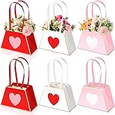 Tinlade 6 Pcs Valentine's Day Heart Floral Boxes for Arrangements with Handle Portable Kraft Paper Bouquet Flower Gift Bag Holder Florist Envelope Box for Mother's Day Wedding Party Home Decor